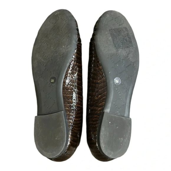 Alex Marie Leather Croc Embossed Open Toe Flats Brown Size 8 - Picture 8 of 9